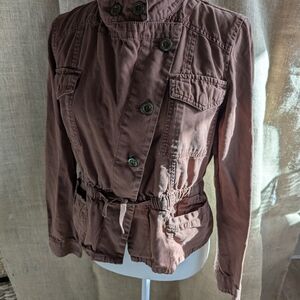 America Rag | Brown Utility Jacket with Military Design and Cinched Waist